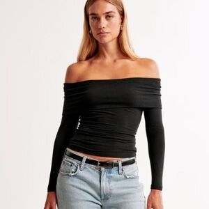 Abercrombie & Fitch Black Ruched Long Sleeve Blouse